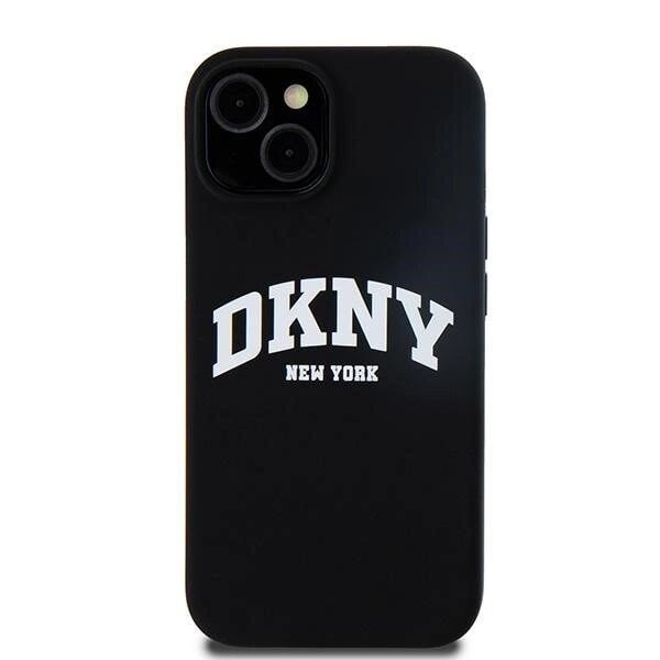 DKNY flytende silikon Hvit trykt logo MagSafe-deksel til iPhone 15/14/13 - Svart