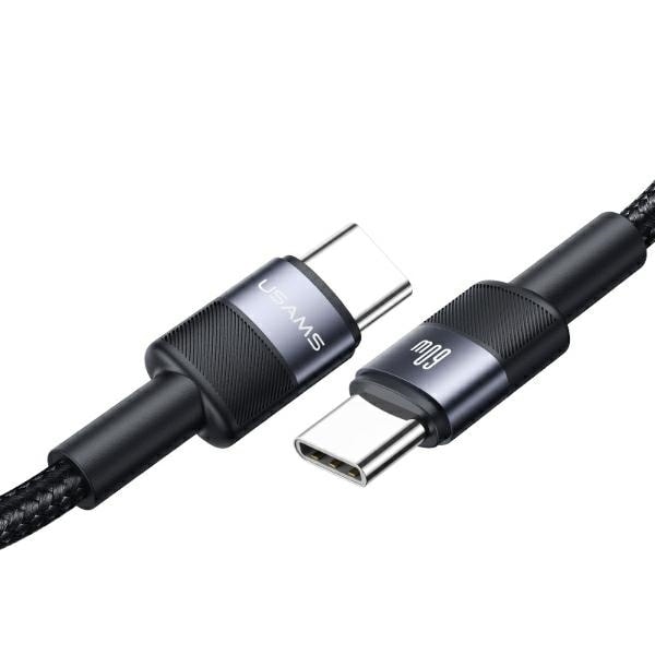 USAMS USB-C till USB-C-kabel 60W snabbladdning stål/lack SJ724USBSG01 (US-SJ724)