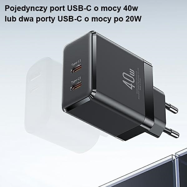 USAMS Lad. nätverk. 2xUSB-C T54 GaN 40W (endast huvud) PD Snabbladdning vit/vit CC172TC02 (US-CC172)