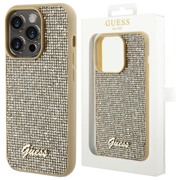 Guess Disco Metal Script-deksel til iPhone 15 Pro - gull