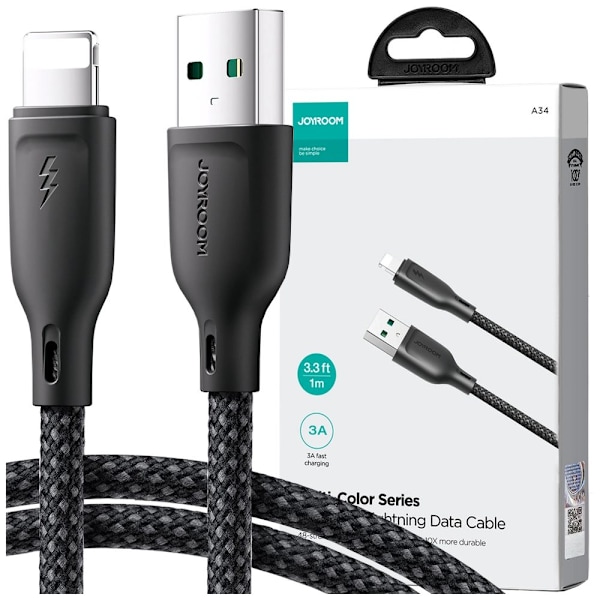 Joyroom Multi-Color Series SA34-AL3 USB-A / Lightning 3A kabel 1m - svart