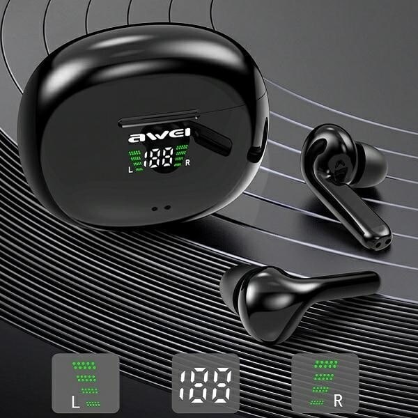 AWEI Bluetooth 5.0 T15P TWS hörlurar + dockningsstation svart/svart