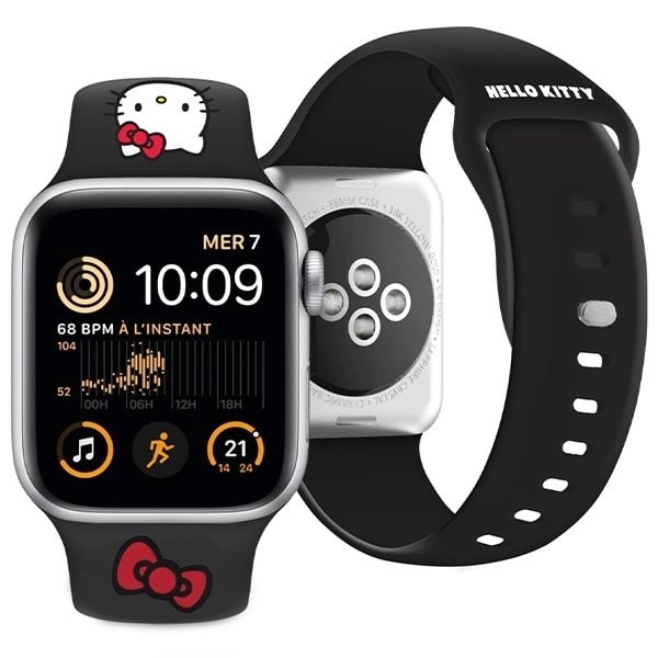Hello Kitty silikon Kitty hodestropp for Apple Watch 42/44/45/49 mm - svart