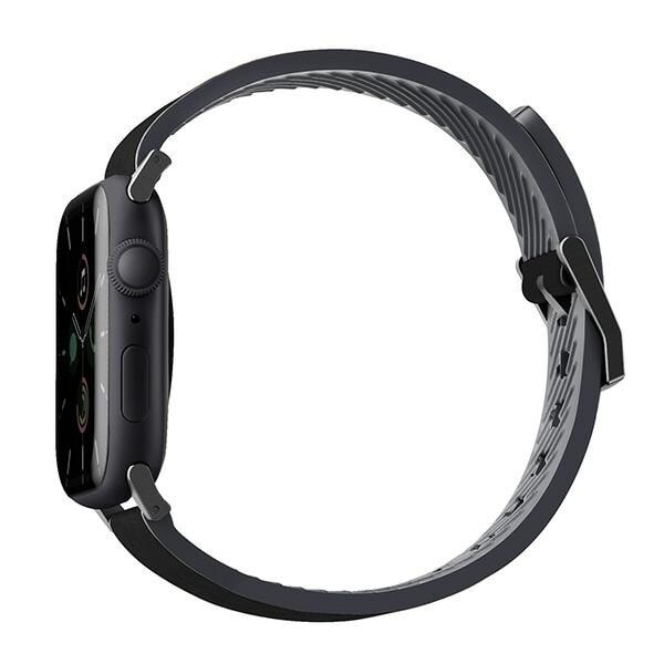 UNIQ armbånd Strade Apple Watch Series 4/5/6/7/8/SE/SE2/Ultra 42/44/45mm. Skinn hybridrem svart/svart