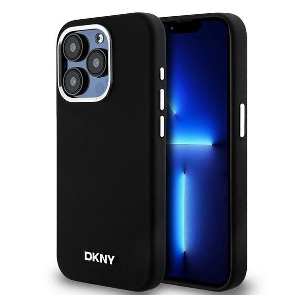 DKNY flytende silikon liten metalllogo MagSafe-deksel til iPhone 14 Pro - Svart