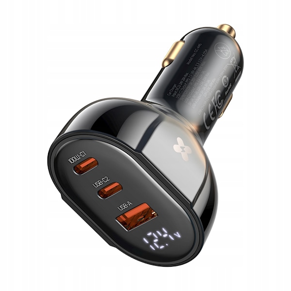 MCDODO KRAFTFULL SNABBLADDARE FÖR BIL MED MÄTARE 3XUSB USB-C 128W LED