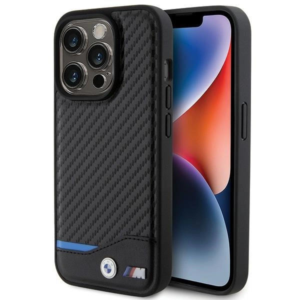 BMW LÆDER CARBON COVER TIL IPHONE 15 PRO - SORT