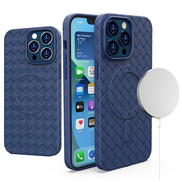 VÆVET CASE PLOTET CASE HOUSING MED MAGSAFE TIL IPHONE 15 NAVY BLUE