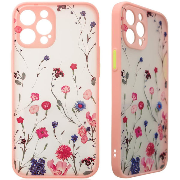 Designetui til iPhone 13 Pro Max, rosa blomsterskall