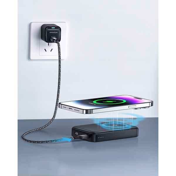 INNOSTYLE POWERMAG 2IN1 SNABB INDUKTION POWERBANK FÖR MAGSAFE 10000MAH STATIV SVART