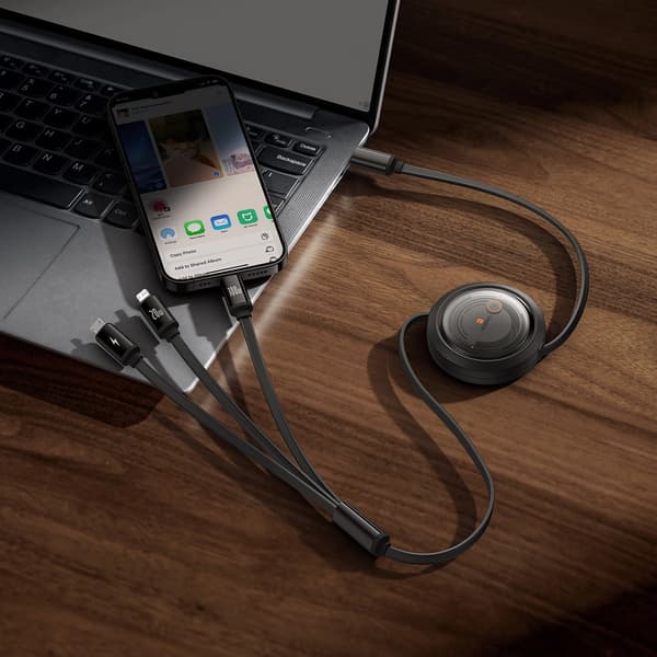 BASEUS FREE2DRAW CB000084 UDTRÆKKELIG USB-C - LIGHTNING / USB-C / MICRO USB-KABEL 100W 1,1M - SORT