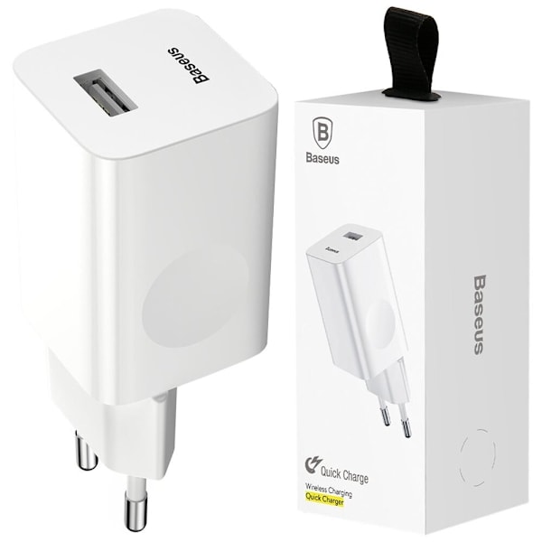 Baseus Charging Hurtiglader vegglader strømforsyning EU-adapter USB Quick Charge 3.0 QC 3.0 hvit (CCALL-BX02) Vit