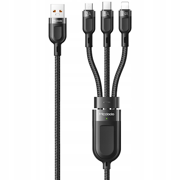 MCDODO USB-KABEL 3IN1 USB-C LIGHTNING MICRO USB SNABBLADDNING 6A 65W 1M