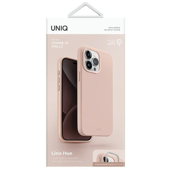 UNIQ Lino Hue iPhone 15 Pro Max 6.7 deksel Magclick Lader rosa/rød