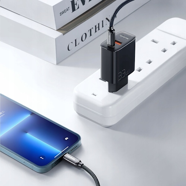 Mcdodo telefonlader, snabb, USB, USB-C, 33W, kabel inkludert, 60W, svart