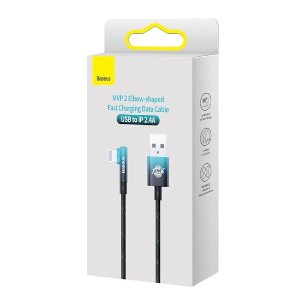 Baseus MVP 2 Hjørnekabel med side-USB / Lightning-plugg 1m 2,4A blå (CAVP000021)