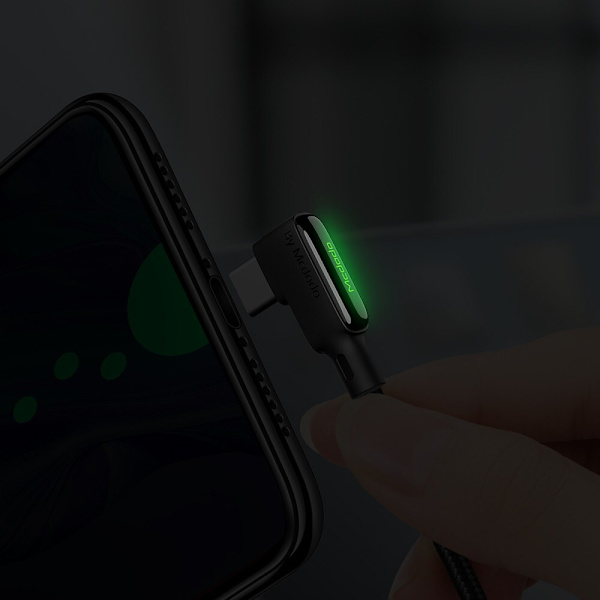 MCDODO ANGLE USB-C SPIRALFJÄDERKABEL SNABBLADDNING TYPE C LED