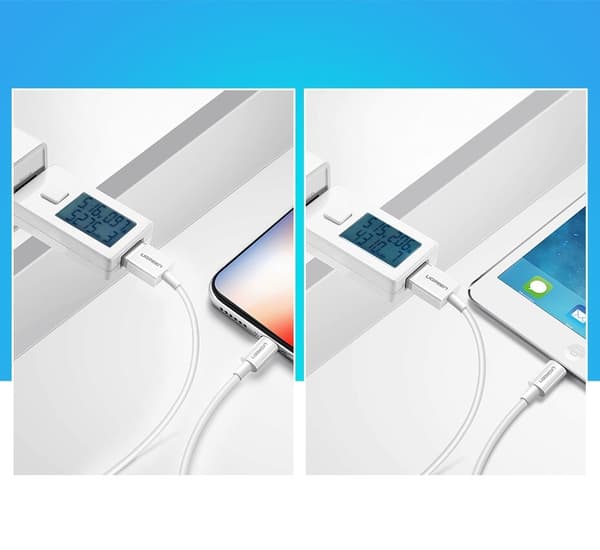 Ugrønn USB-kabel - Lightning MFI 1m 2.4A hvit (20728)