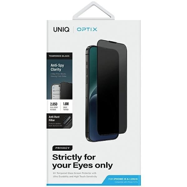 UNIQ OPTIX PRIVACY HÆRDET GLAS TIL IPHONE 15/14 PRO MED APPLIKATOR