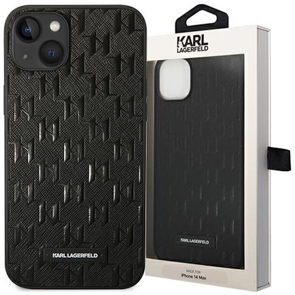 KARL LAGERFELD SAFFIANO MONO METAL LOGO ETUI TIL IPHONE 14 PLUS - SORT