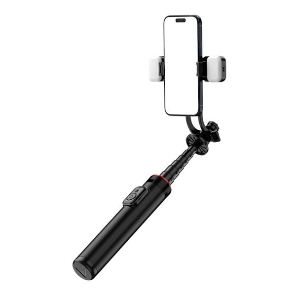 SELFIE STICK WC12YDS TELESKOPSTATIV 1,3 M ALUMINIUMSLEGERING MED DOBBELT LYS OG TELEFONHOLDER - SORT