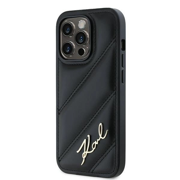 KARL LAGERFELD DIAGONAL QUILTED SCRIPT COVER TIL IPHONE 14 PRO MAX - SORT