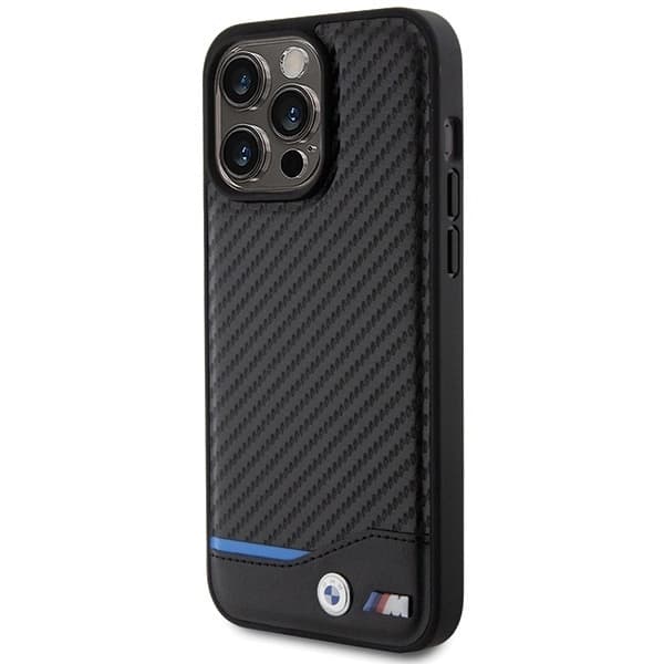 BMW LÆDER CARBON COVER TIL IPHONE 15 PRO MAX - SORT