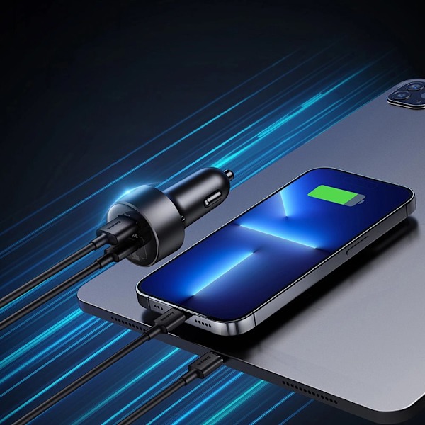 Baseus High Efficiency Pro 2x sigarettenneradapter USB-A USB-C med 30W lader - svart