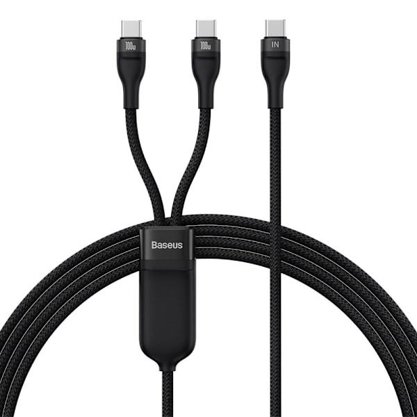 BASEUS HURTIG OPLADEKABEL 2IN1 USB-C - 2XUSB-C 100W 1,5M SORT