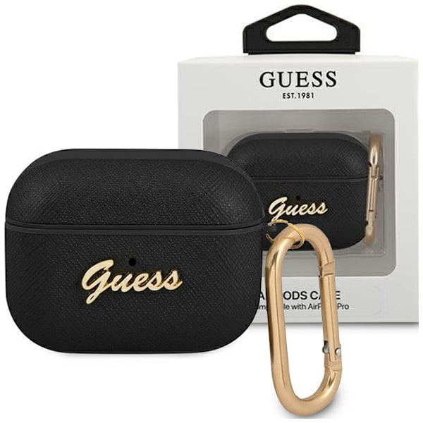 Guess GUAPSASMK AirPods Pro deksel svart/svart Saffiano Script Metal Collection