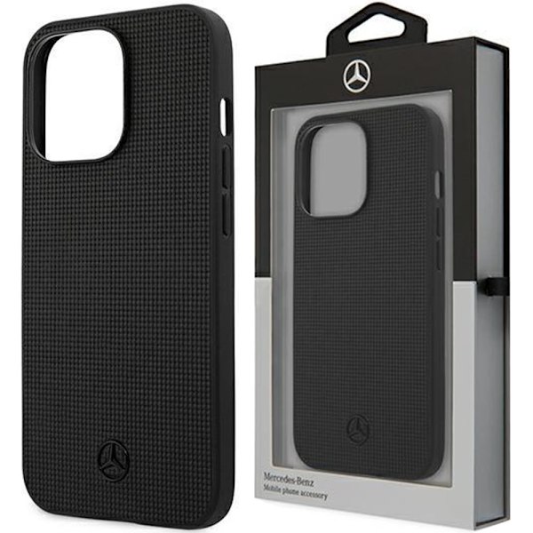 MERCEDES LÆDER MESHED METAL LOGO ETUI TIL IPHONE 13 PRO / IPHONE 13 - SORT