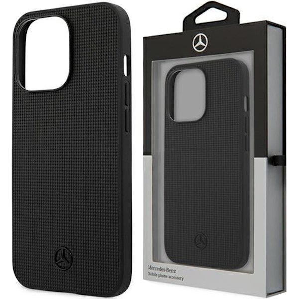 Mercedes MEHCP13LMBLBK iPhone 13 Pro / 13 6.1 svart/svart hardt deksel lær mesh metalllogo