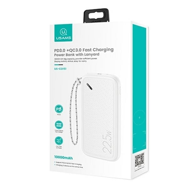 USAMS Powerbank PB56 10000mAh 22,5W 2xQC3.0+PD Snabbladdning vit/vit 10KCD15102 (US-CD151)