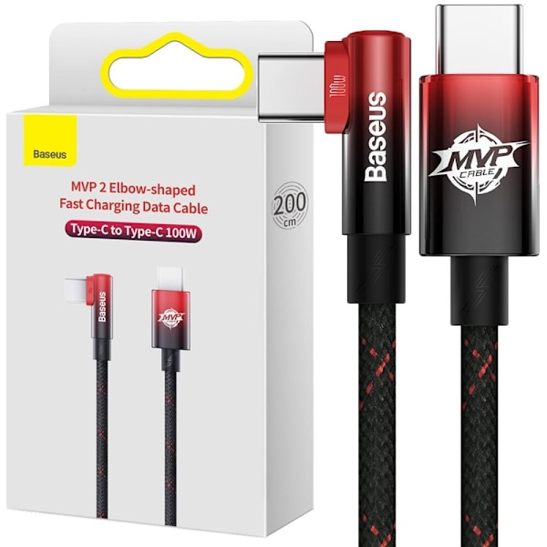 Baseus MVP vinklet strømforsyningskabel USB Type C / USB Type C plugg 2m 100W 5A rød (CAVP000720
