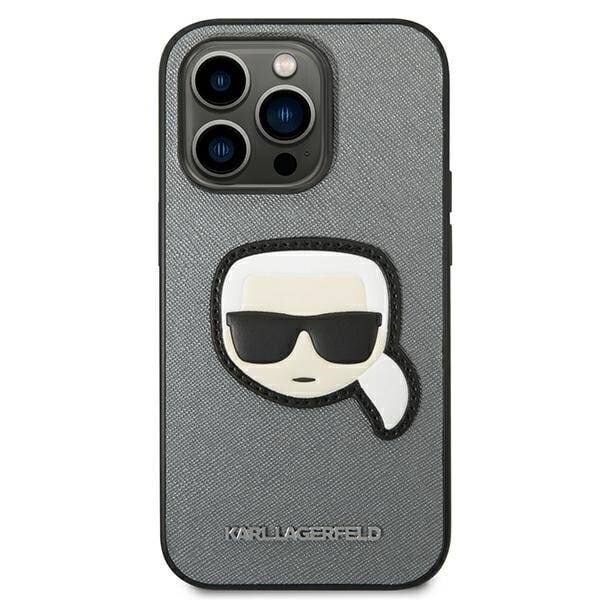 KARL LAGERFELD SAFFIANO KARL'S HEAD PATCH COVER TIL IPHONE 14 PRO MAX - SØLV