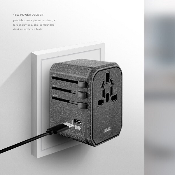 En unik gutt. til nettverket. Voyage World Adapter 33W + 2xUSB + PD 18W + QC 3.0 - grå (LITHOS Collective)