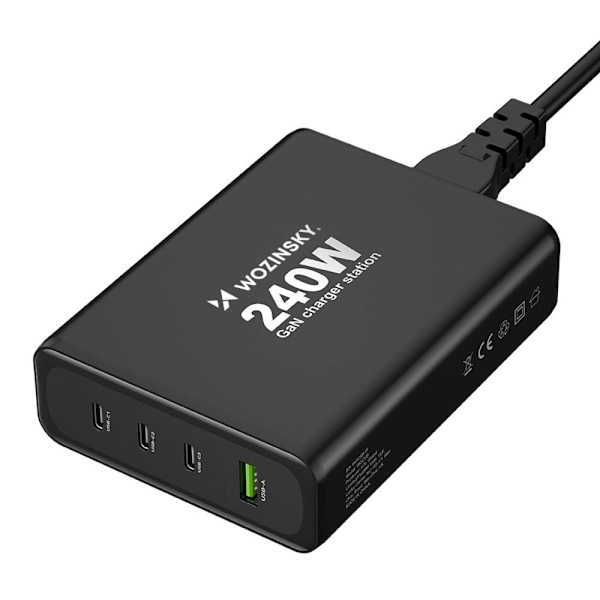 Wozinsky WGCSB 240W GaN vegglader USB-A / 3 x USB-C - svart