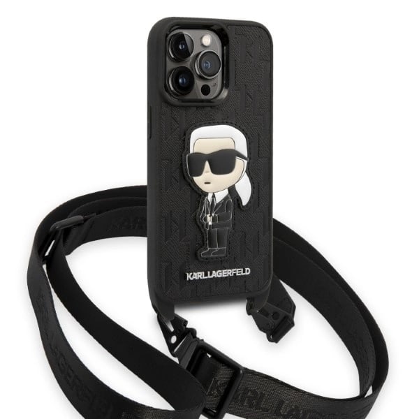 KARL LAGERFELD MONOGRAM IKONIK PATCH COVER TIL IPHONE 14 PRO - SORT