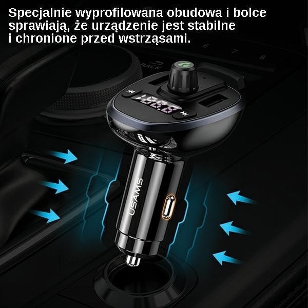 USAMS C21 handsfree-kit med FM-sändare, Bluetooth 5.0, MP3, 2xUSB 3.4A svart/svart CC115GC01 (US-CC115)