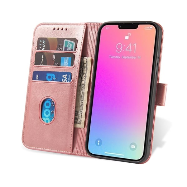 Magnetisk etui, stilig etui med klaff og stativfunksjon for iPhone 14 Pro, rosa