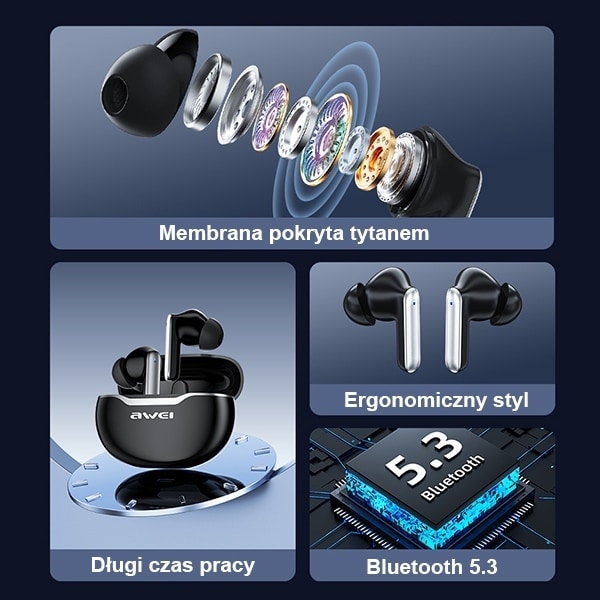 AWEI Bluetooth 5.3 T50 TWS hörlurar + dockningsstation svart/svart