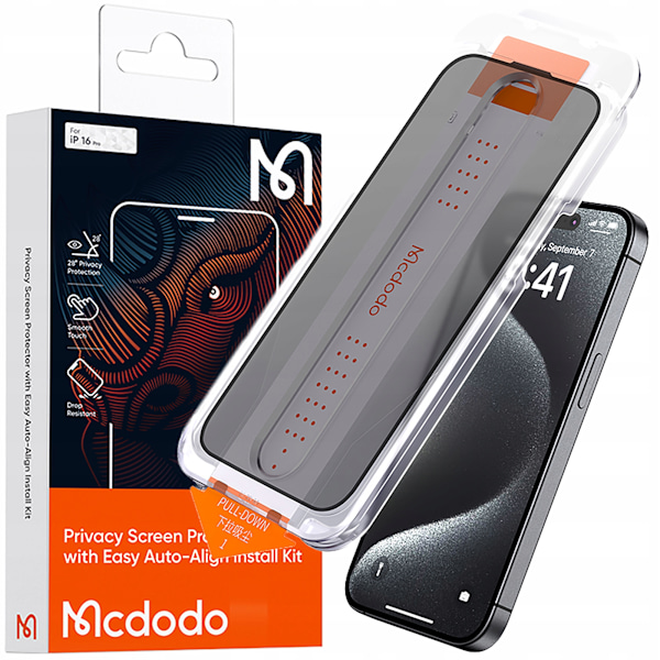 MCDODO EZ PASTE HÄRDAT GLAS SEKRETESSGLAS FÖR IPHONE 16 PLUS
