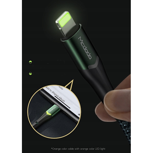 MCDODO USB LIGHTNING SNABBLADDNINGSKABEL 36W FÖR IPHONE 13 14 1M LED SVART