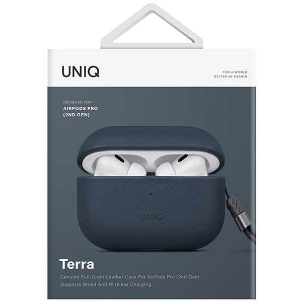 Uniq Terra-deksel for AirPods Pro 2 ekte skinn blå/mellomblå