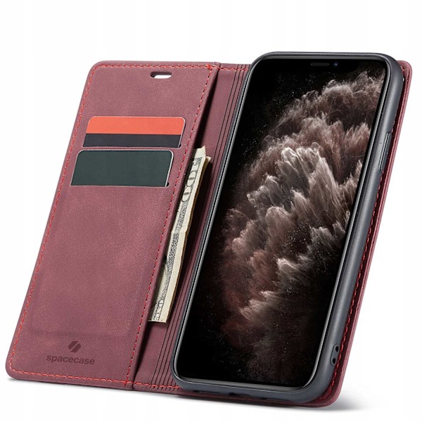 Spacecase Pålbocksväska För Iphone 11 Pro Rött Läderfodral