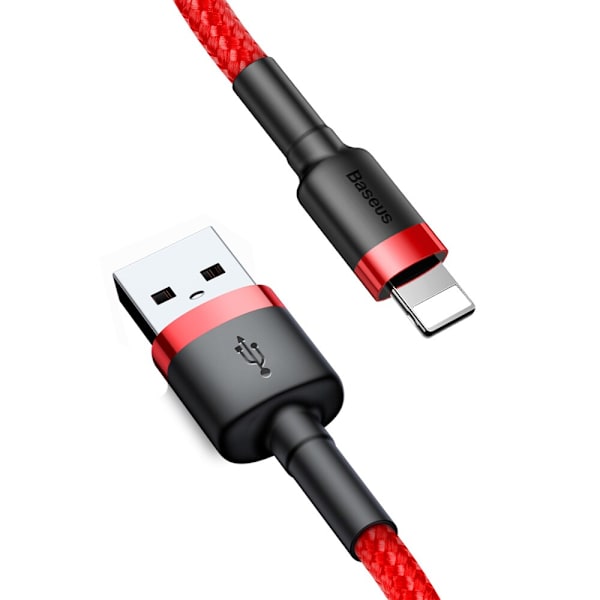 Baseus Cafule-kabel slitesterk nylonkabel USB / Lightning QC3.0 2.4A 1M rød (CALKLF-B09)