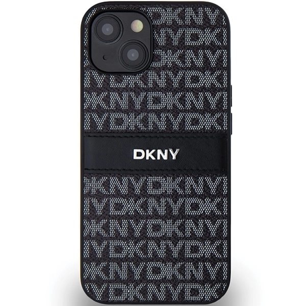 DKNY Leather Mono Stripe & Metal Logo Beskyttelsesveske for iPhone 15/14/13 - Svart