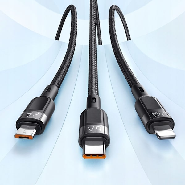 MCDODO USB-KABEL 3IN1 USB-C LIGHTNING MICRO USB SNABBLADDNING 6A 65W 1M