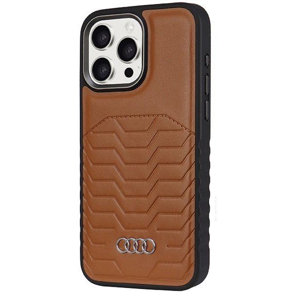 AUDI SYNTETISK LÆDER TASKE MED MAGSAFE TIL IPHONE 15 PRO MAX - BRUN