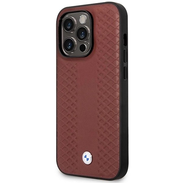 BMW LÆDER DIAMOND PATTERN MAGSAFE ETUI TIL IPHONE 14 PRO MAX - BORDEAUX